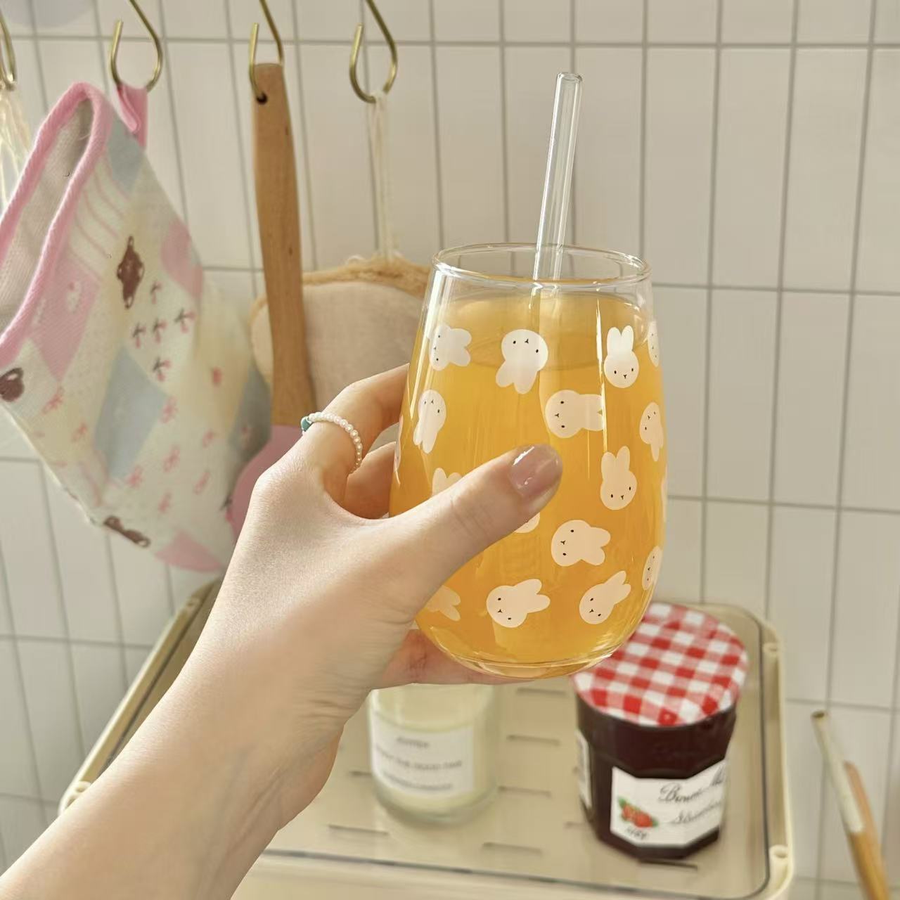 Cute Miffy Rabbit Printed Glas - đánh giá và giá Coffee Tea With Milk
